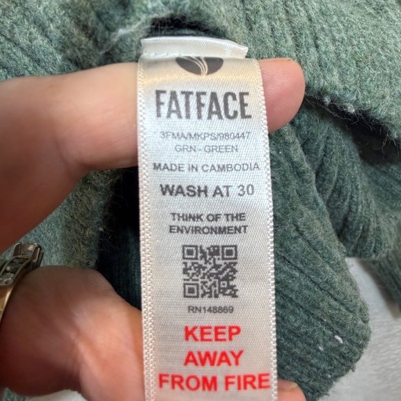 Fat Face !/4 Zip Sweater Mens Size XL Olive Green Chunky Knit Cotton Wool Preppy - Picture 4 of 9